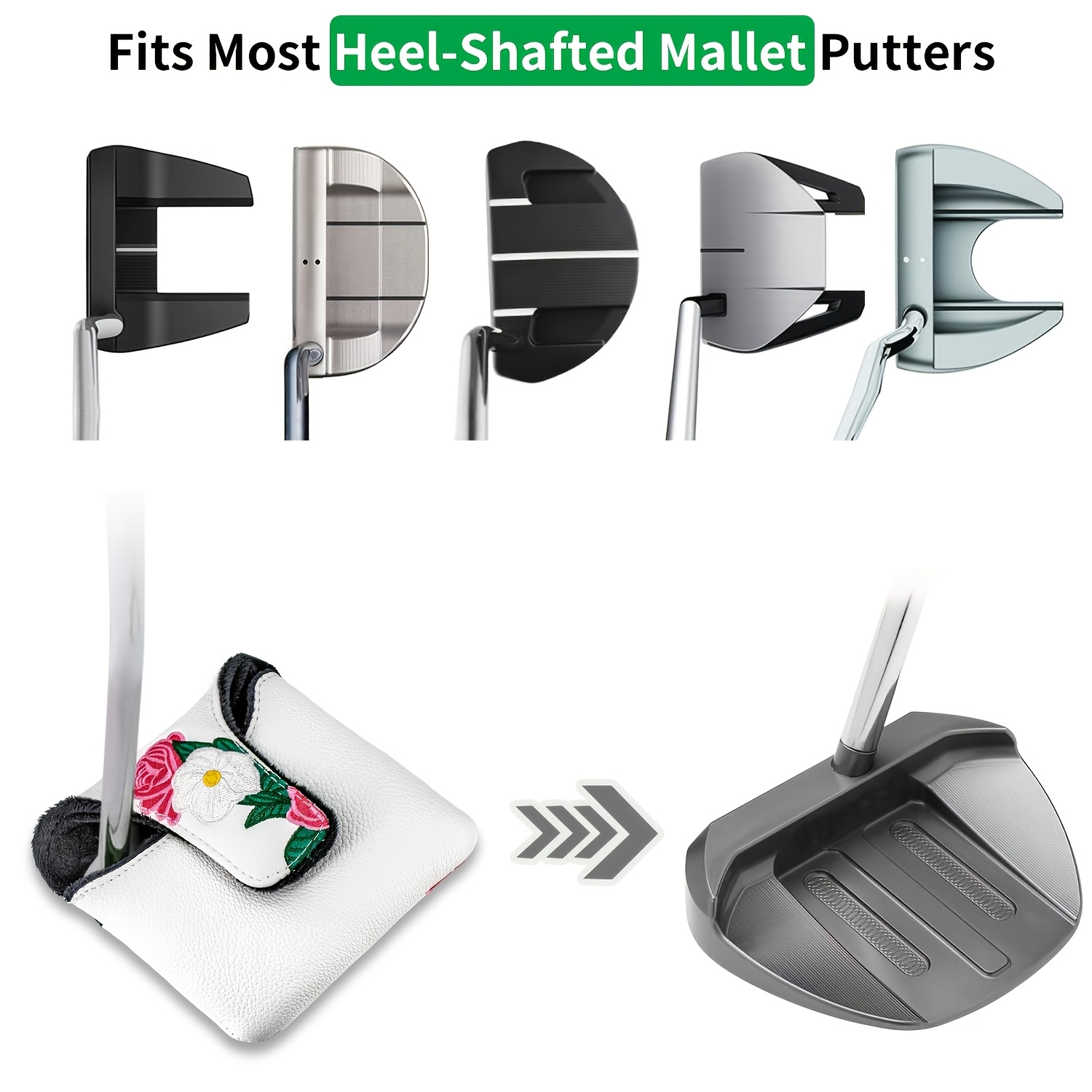牡丹の花柄がデザインされた、磁石付きのPU製ゴルフパター用カ - Golf Clubs のレビューと価格
