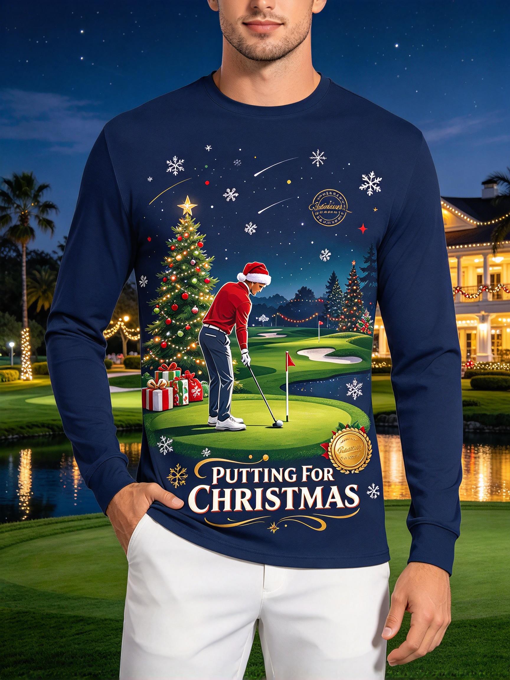 メンズ クリスマス柄 長袖Tシャツ、サンタのゴルファー、ゴル - Golf Tees のレビューと価格