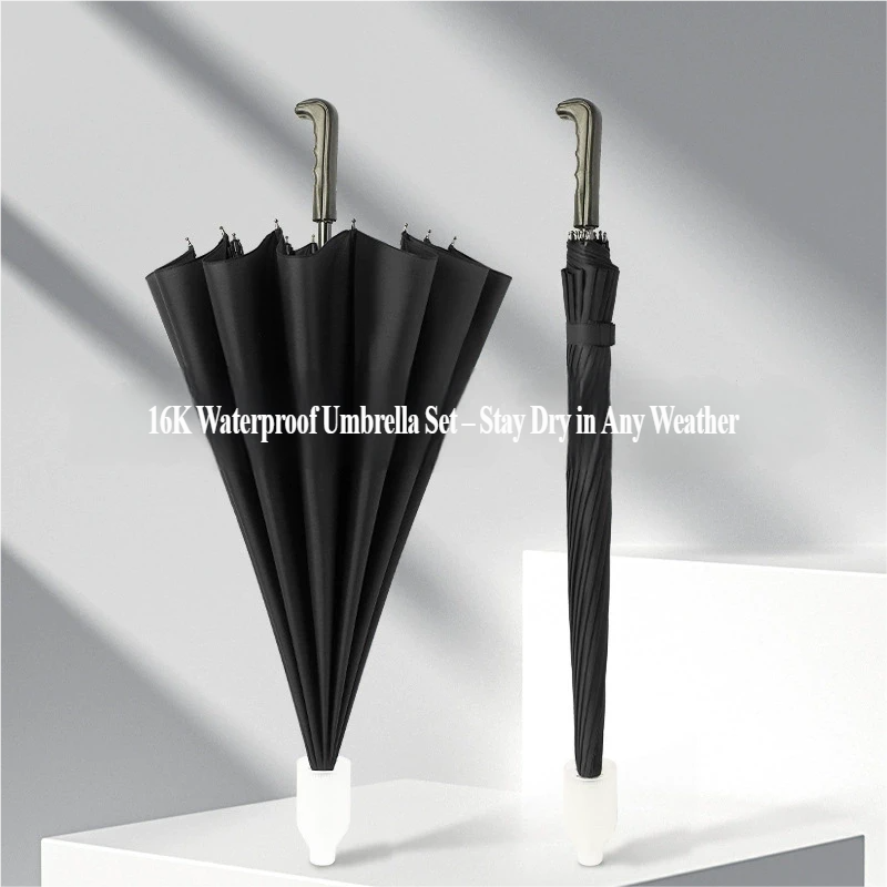 防水カバー付きのストレート傘。男女兼用で、大判サイズ。16本 - Golf Umbrella Large のレビューと価格