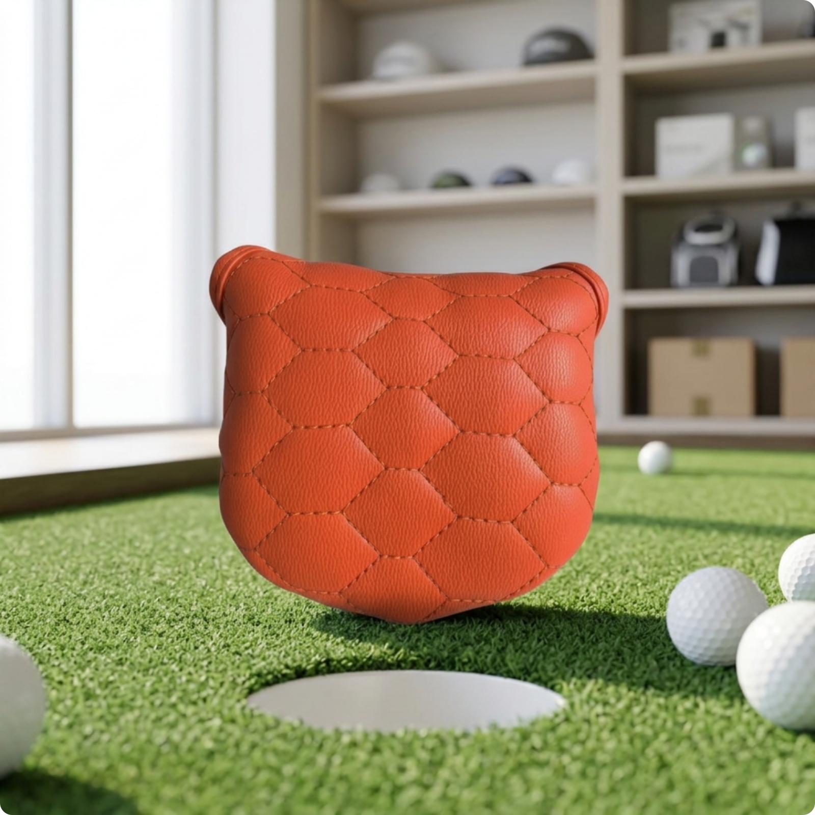 オレンジ色の裏地が付いたゴルフパター用カバー。マレットパター - Golf Putter のレビューと価格